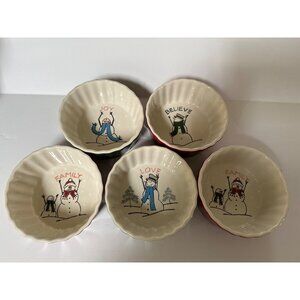 Nantucket Christmas Snowman Ceramic Custard Ramkins Bowls 5  Joy Family Love Bel